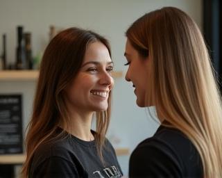 Coiffeuse en pleine consultation capillaire avec une cliente
